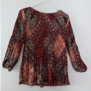 Floral & Ivy Pleated Floral 3/4 Sleeve Blouse